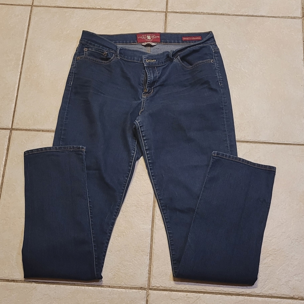 Lucky Brand Ladies Mid Rise Sweet N Straight Dark Blue Denim Jeans 14/32 Long